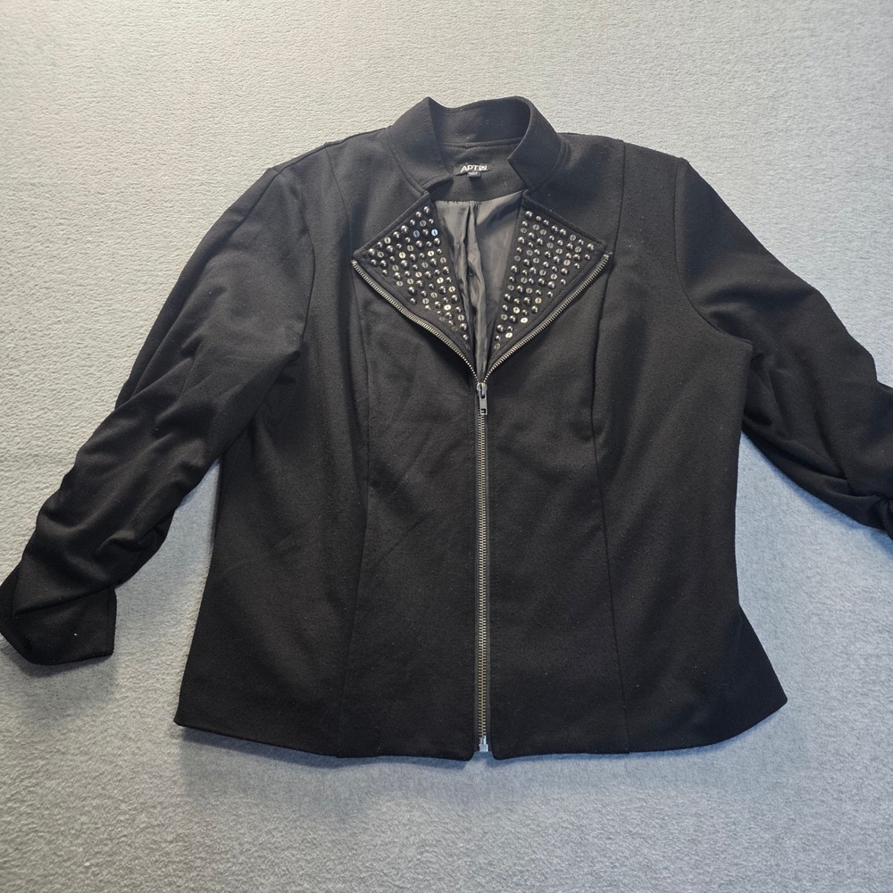 Apt‎ 9 Studded Moto Jacket Womens L Black Asymmetrical Zip Blazer Ruched Sleeve